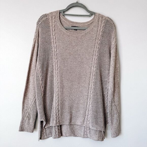 American Eagle Tan French Terry Knit Long Sleeve Sweater Size Medium - Picture 2 of 8